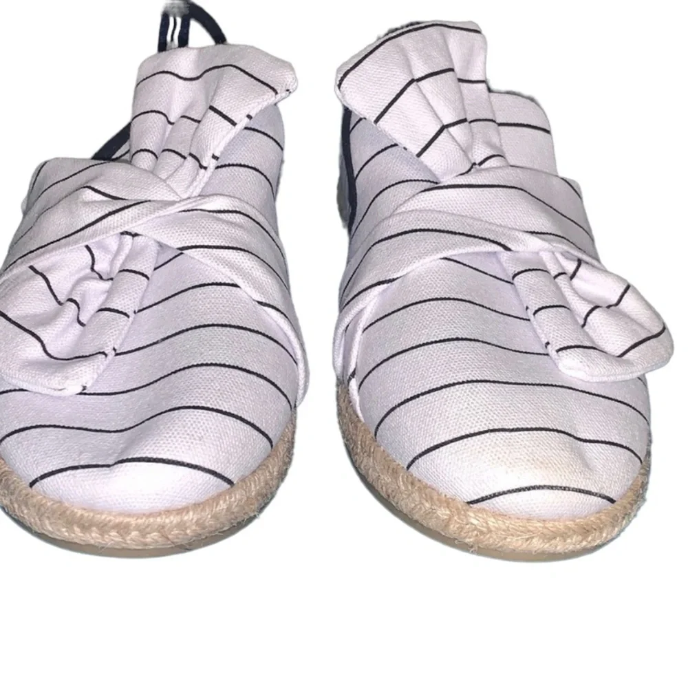 NAUTICA: Blue & White Stripe Nautical Bow Top Espadrilles - Size 9 1/2